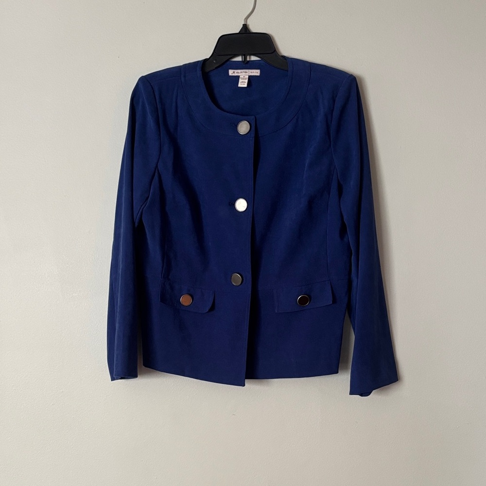JM Collection Navy Round-Neck Button Blazer